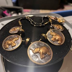 Tribal Copper Brass Elephant Circles BIB Necklace, 1970s